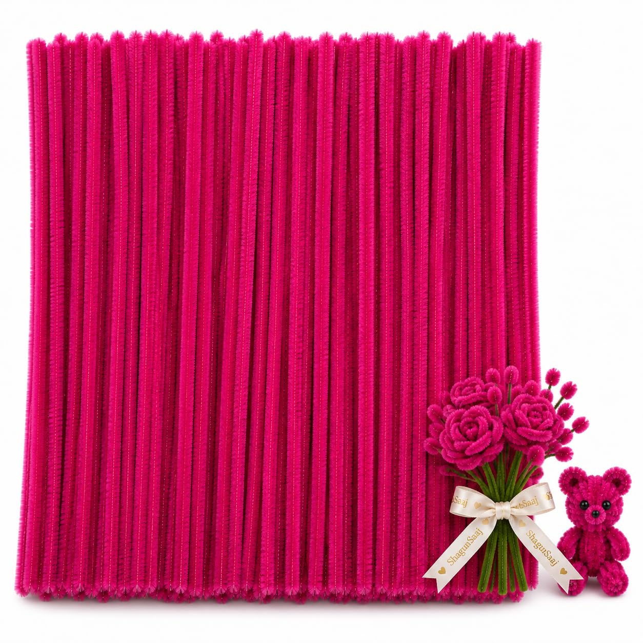 ShagunSaaj 100 Pcs Pipe Cleaners for DIY Craft Flowers – Fuzzy Chenille Stems & Fluffy Sticks for Floral Arts & Crafts, Creative School Projects, Kids Craft Supplies, Home & Party Decor (Hot Pink)-picture-44