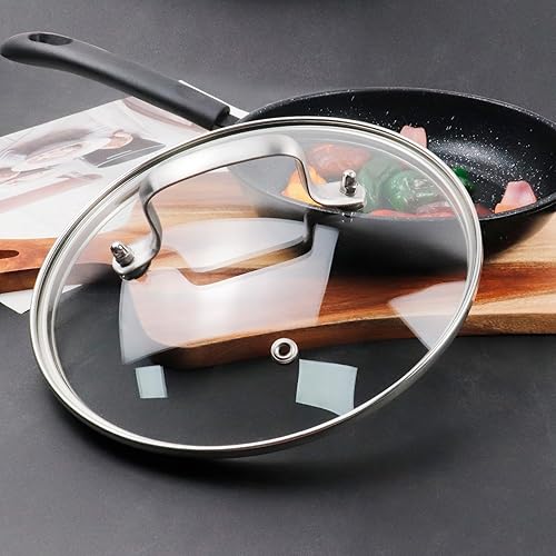 Miniatura 3 de UTALIND 1 tapa de sartén de 9 pulgadas, tapas de vidrio templado con mango recubierto de silicona, tapa de olla de acero inoxidable para sartén de