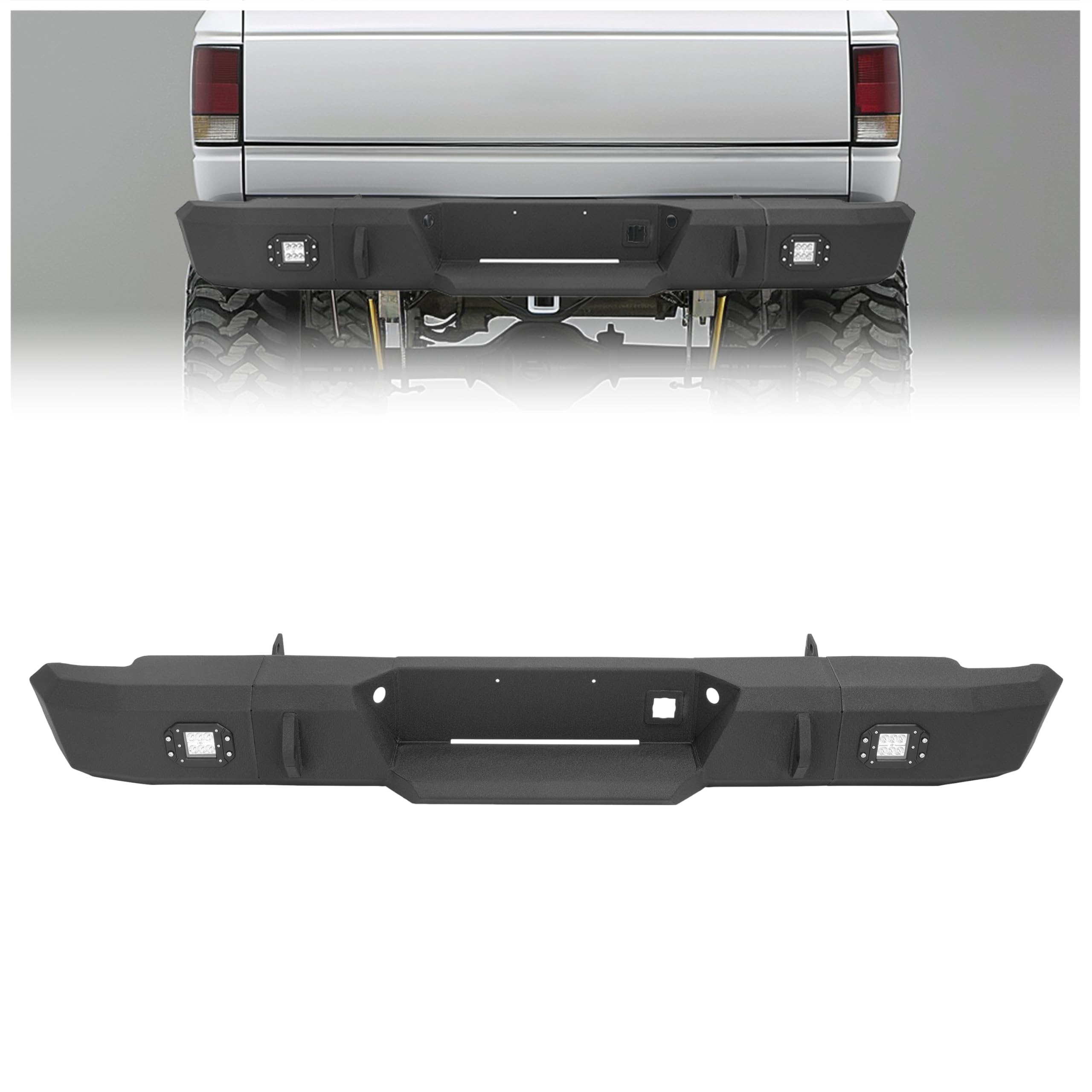 KUAFU Rear Bumper Compatible with 1999-2007 Chevy Chevrolet Silverado & GMC Sierra 1500 With LED Lights Steel Powder Coated Black