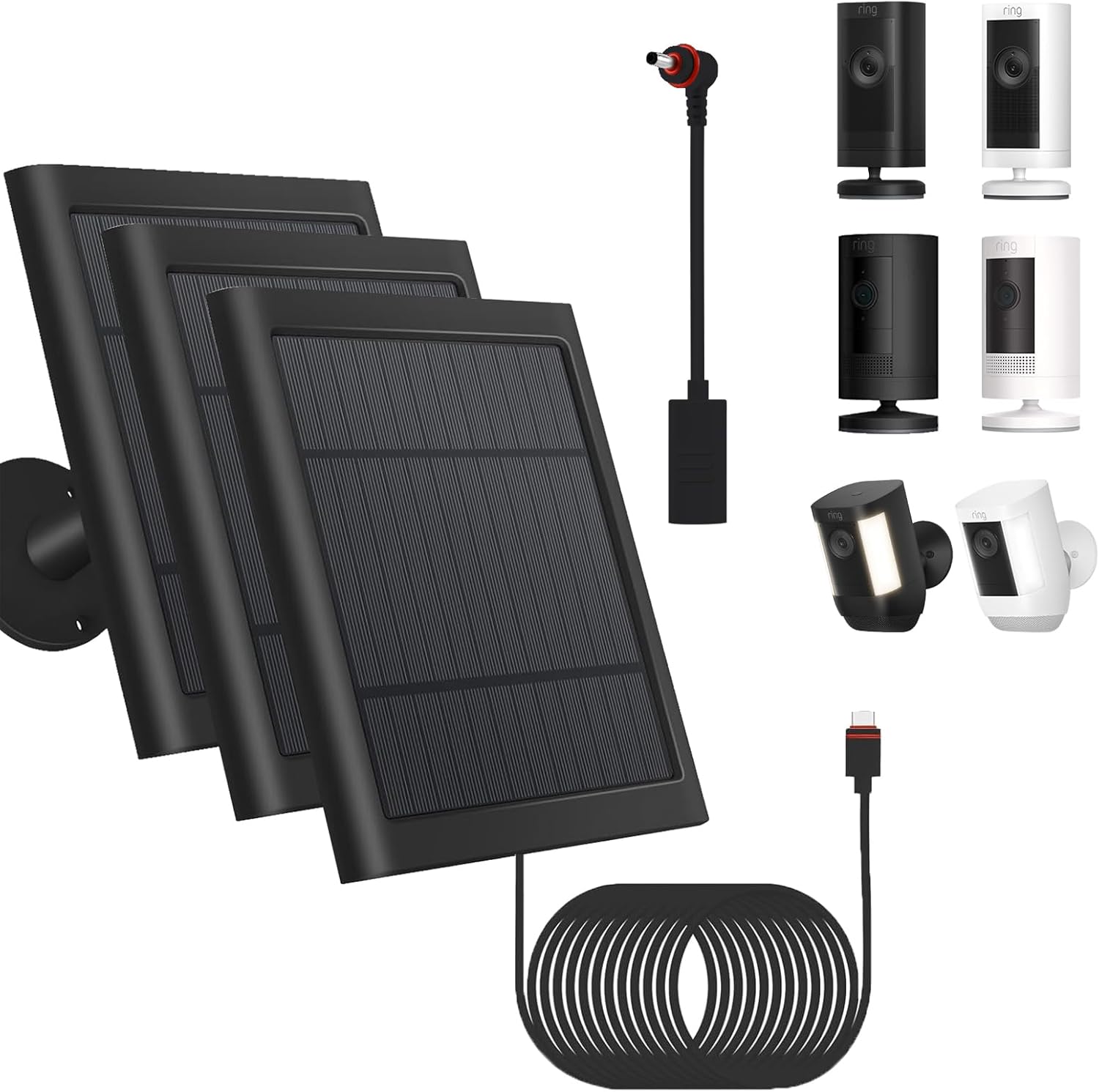 Solar Panel Outdoor for Ring Cameras With 10ft/3m Cable, 2-Pack, Compatible With Spotlight Cam Plus/Pro, Ring Stick Up Cam/Pro Battery, Spotlight Battery