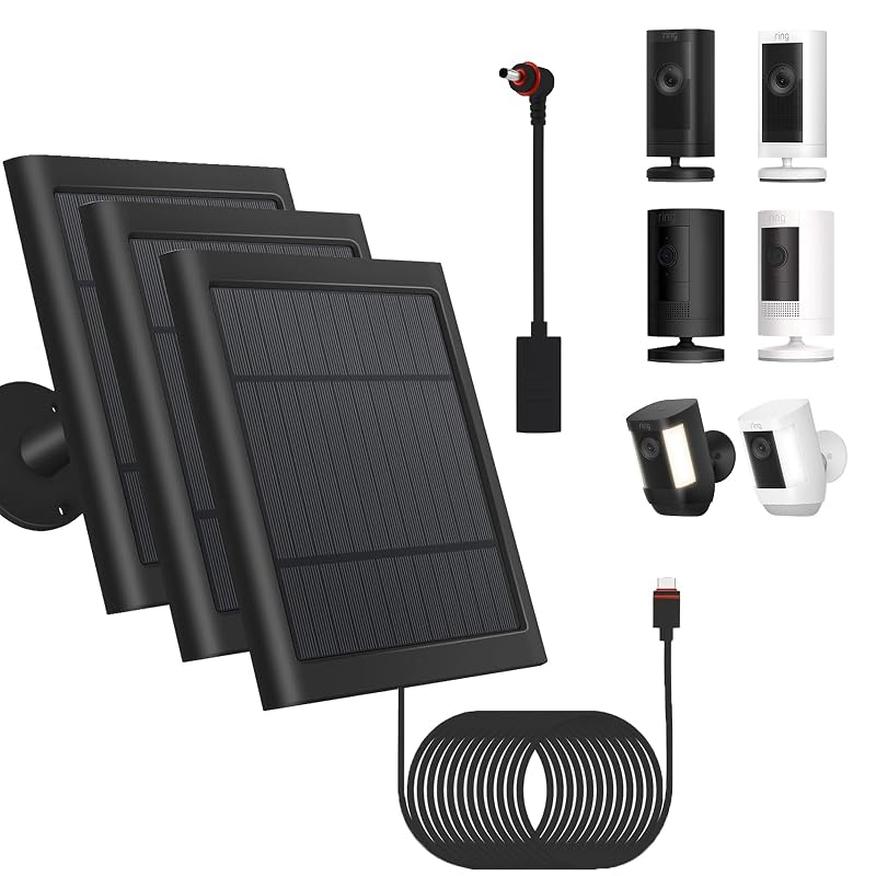 Kit com 3 Painéis Solares para Câmeras Spotlight Cam Plus/Pro e Stick Up Cam/Pro, 6 V 5 W, Cabo USB-C de 3 m, Suporte Giratório 360° Fehuatenda