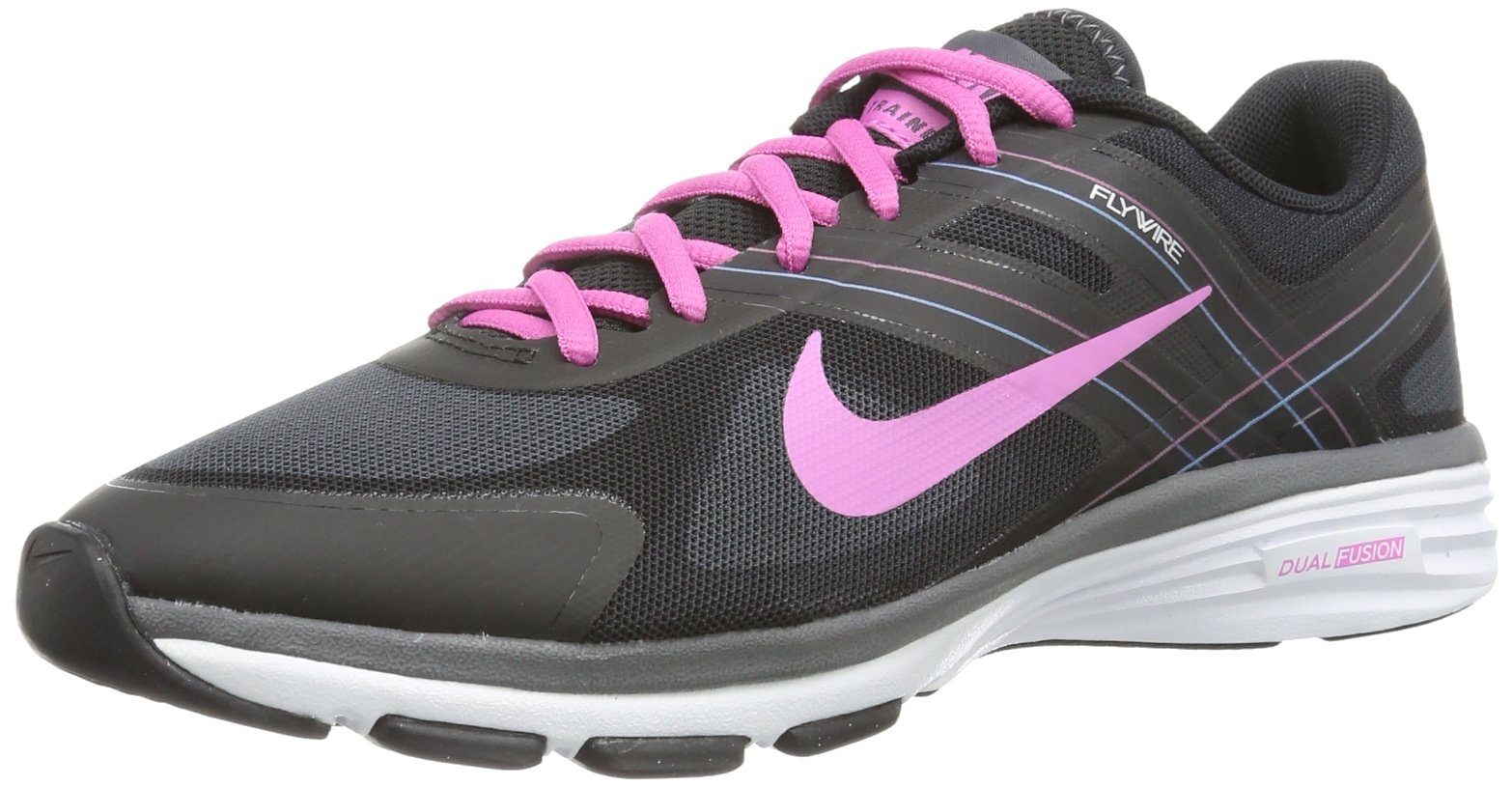 Nike The Womens Dual Fusion TR 2 Training Shoe Black/Dark Grey/Bright Magenta/Red Violet Size