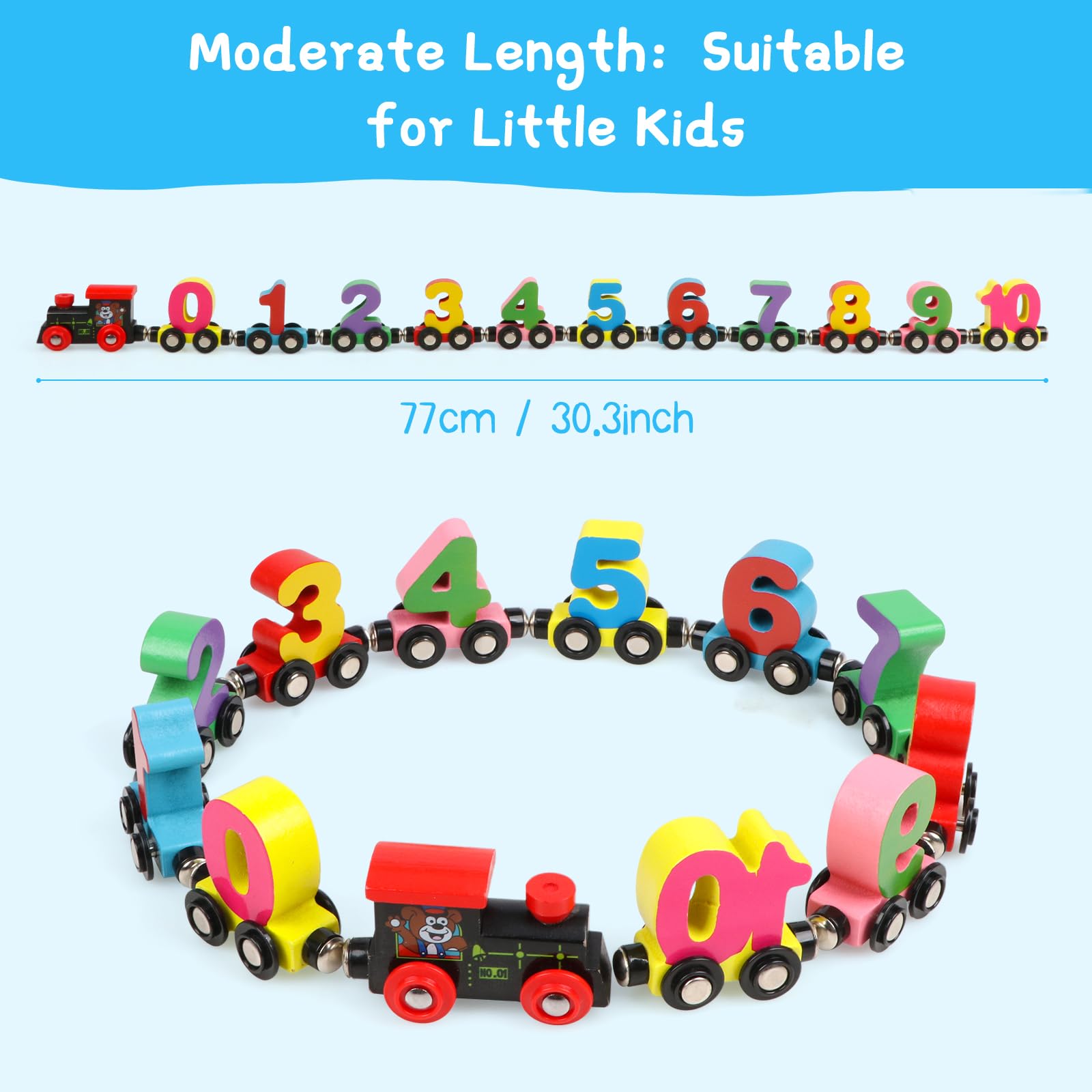 jacootoys Jacoboys 12PCS Enfants en Bois Aimant numéro Train Set, 3-5 Ans Bambin numéro Voiture, garçons et Filles Montessori Toy Gift