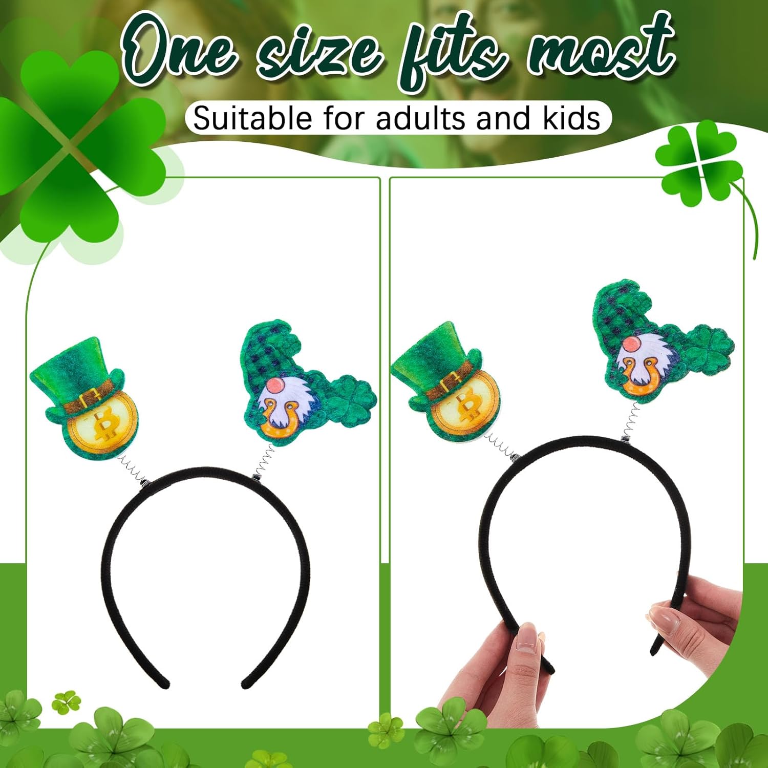 Hotop 36 Pcs St. Patrick's Day Headbands Green Shamrock Head Hats Headband Boppers Bulk for Women Girls Boys Saint Patricks Day Irish Headwear Costume Accessories Parade Party Favors Supplies