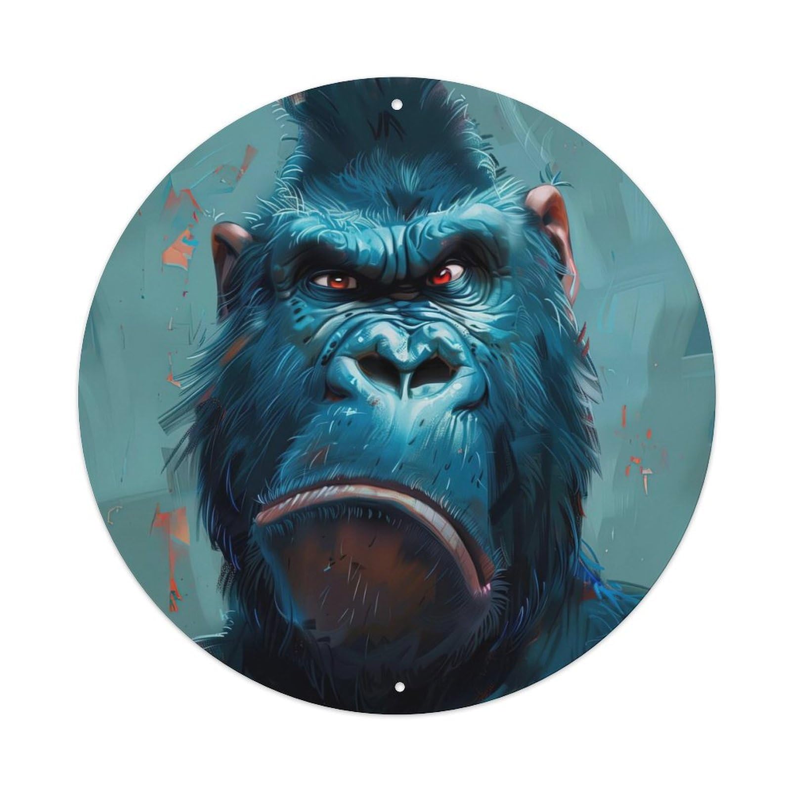 Close-up of Animal Poster Chimpanzee Vintage Metal Tin Sign Plaque Wall Decor for Cafe, Club, Garden Round Metal Poster 8x8Inch