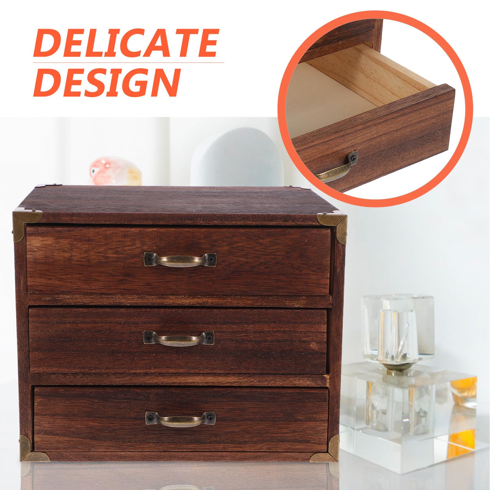 Holz Schreibtisch Organizer mit Schubladen Vintage Kaffee | Zwei oder Drei Auszüge, Praktische Aufbewahrungsbox für Home Office und Wohnung, Viel Platz