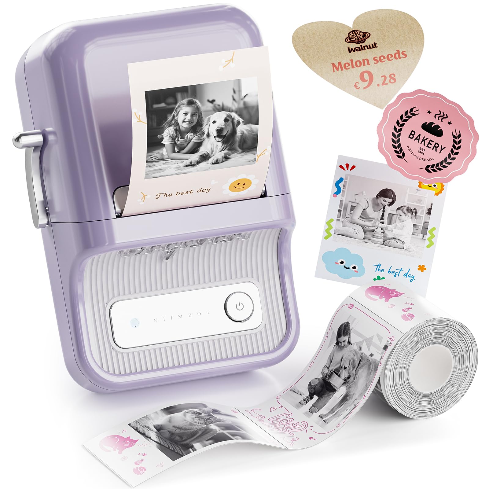NIIMBOT Etikettendrucker B21 Pro, 300dpi Selbstklebendes Etikettiergerät Bluetooth Beschriftungsgerät Label Printer Fotodrucker für Lernen, Studiennotizen, Bilderdruck, Scrapbooking, Lila
