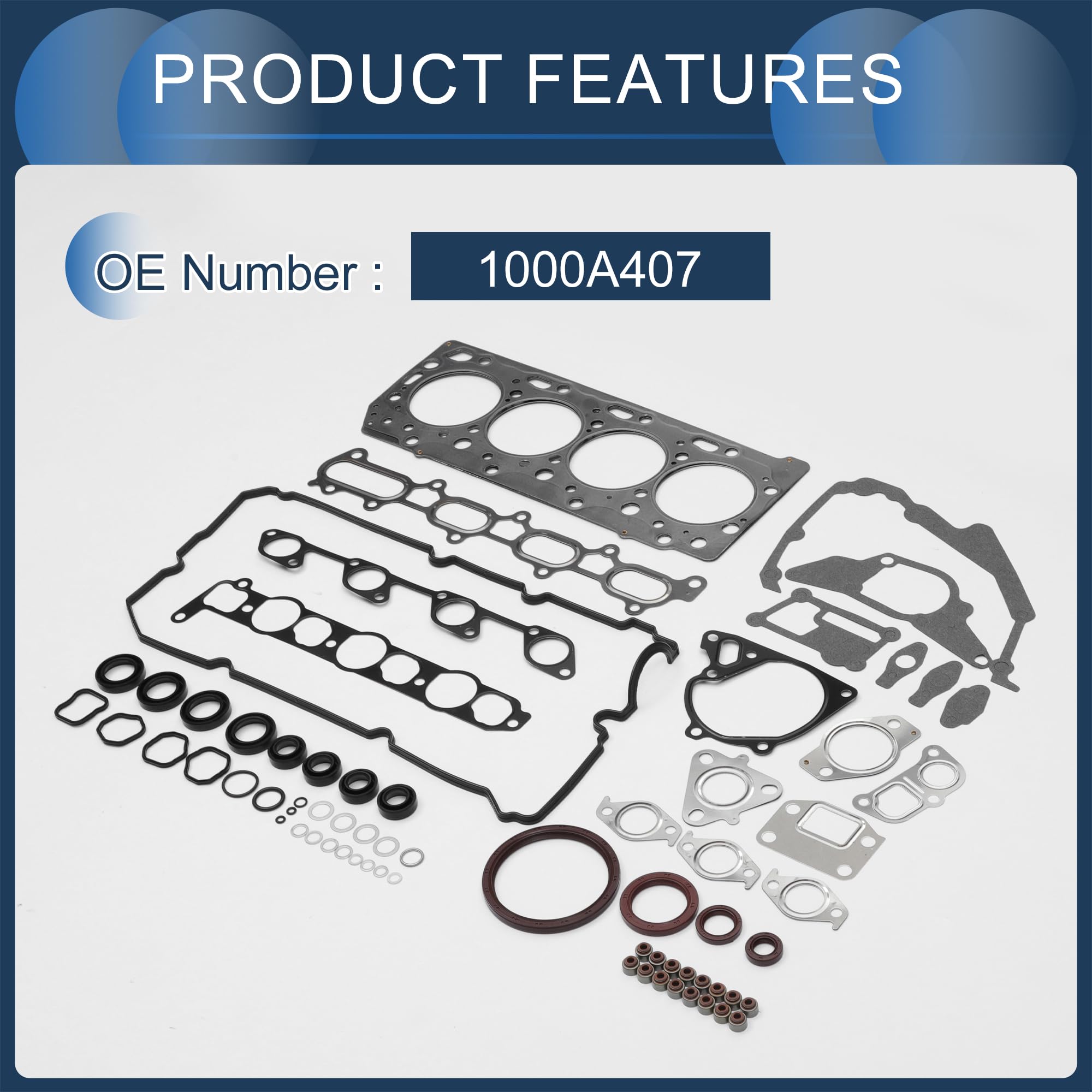 Kit De Junta De Culata Para Mitsubishi 4D56T(Ka4T,Kb4T)16V 1 Set | Goma Metal, Negro, 1000A407, Resistencia A Altas Temperaturas, Coincidencia Precisa, Instalación Fácil, Rendimiento Estable
