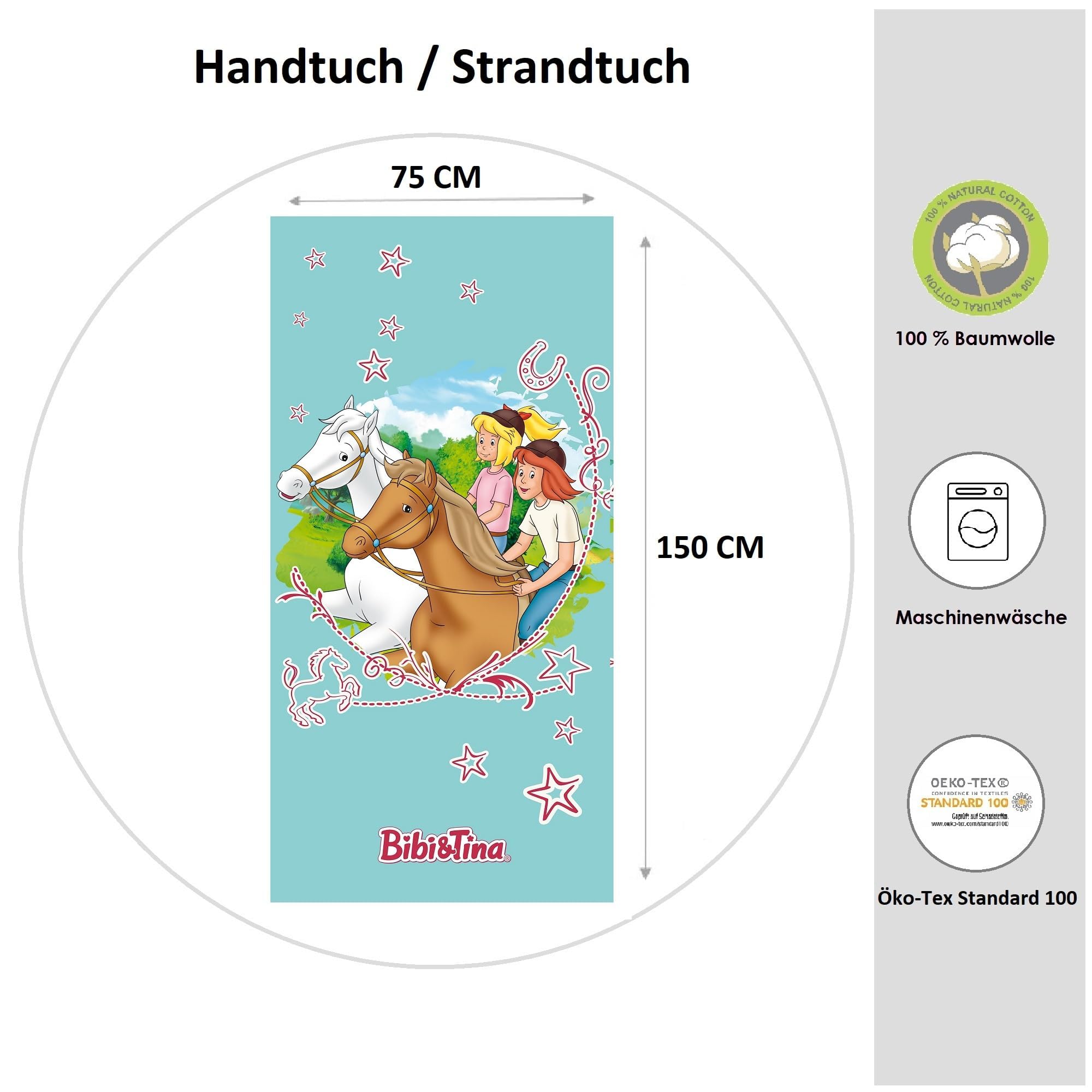 Asciugamano Da Bagno Bibi E Tina Con Stelline, 75x150 Cm, 100% Cotone Velluto, Qualità Oeko-Tex, Per Bambine E Ragazze Fan Dei Cavalli