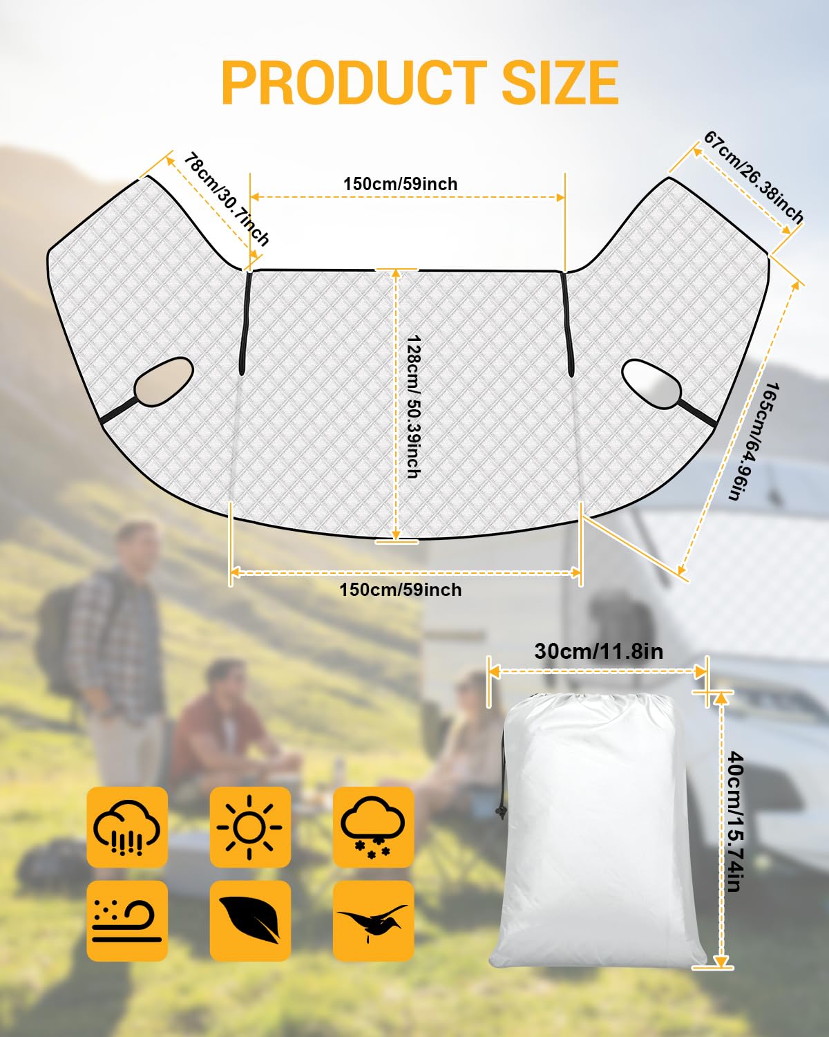 OlaVeg Van Windscreen Protector Aluminium Ducato Thermal Screen Cover Campervan Windscreen Cover with Zips External Waterproof Frost with Magnetic for P-eugeot Boxer C-itroen Relay X250/290 — view 7