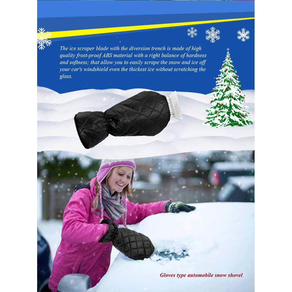 Grattoir à Glace pour Pare-Brise, grattoir à Neige avec Gant de Chasse-Neige imperméable doublé en Polaire Compatible avec Les Voitures (Lot de 2, Noir)