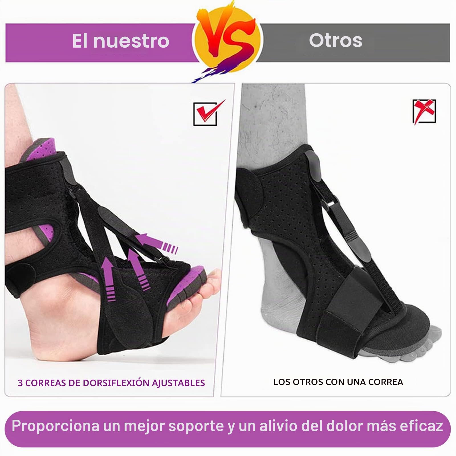 Férula Nocturna Para Fascitis Plantar - Nuevo Soporte Ajustable Y Transpirable Para Fascitis Plantar, Para Tendinitis De Aquiles, Caída Del Pie, Problemas En El Talón Del Tobillo (Negro)