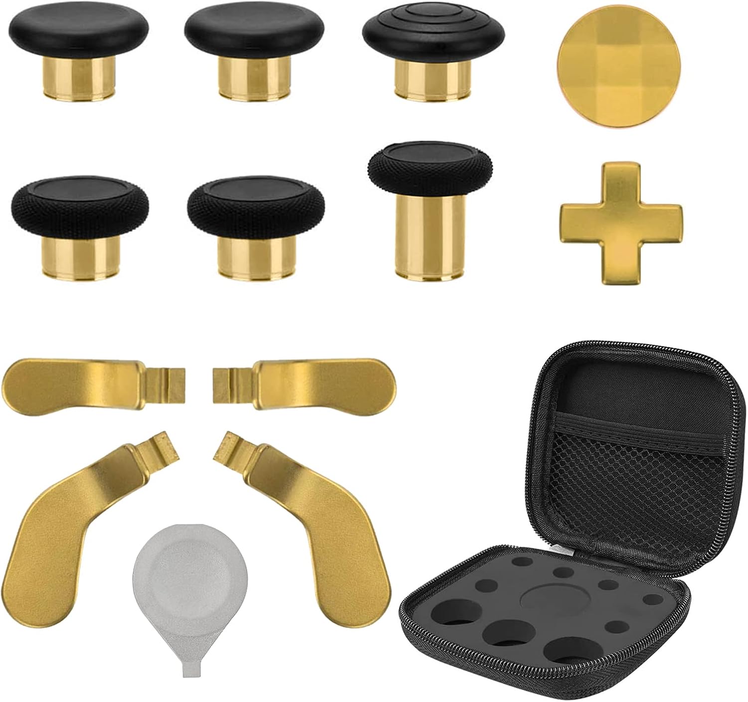for Xbox Elite Controller Series 2 Accessories, 13 in 1 Component Pack Include 6 Replacement Thumbsticks, 4 Metal Paddles, 2 Standard D-Pads, 1 Adjustment Tool(Golden)
