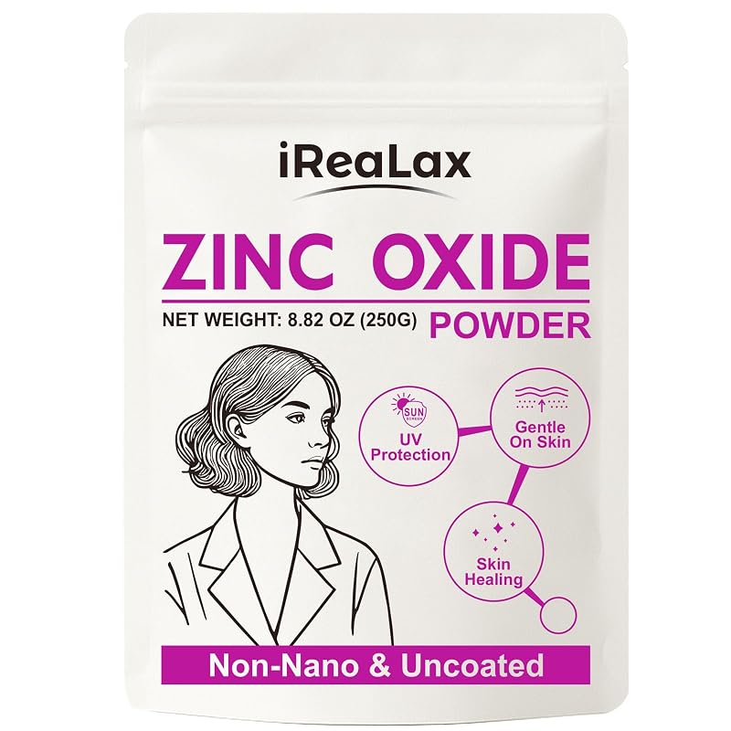 iReaLax Pó de óxido de zinco não nano e sem revestimento, 250 g, com colher medidora