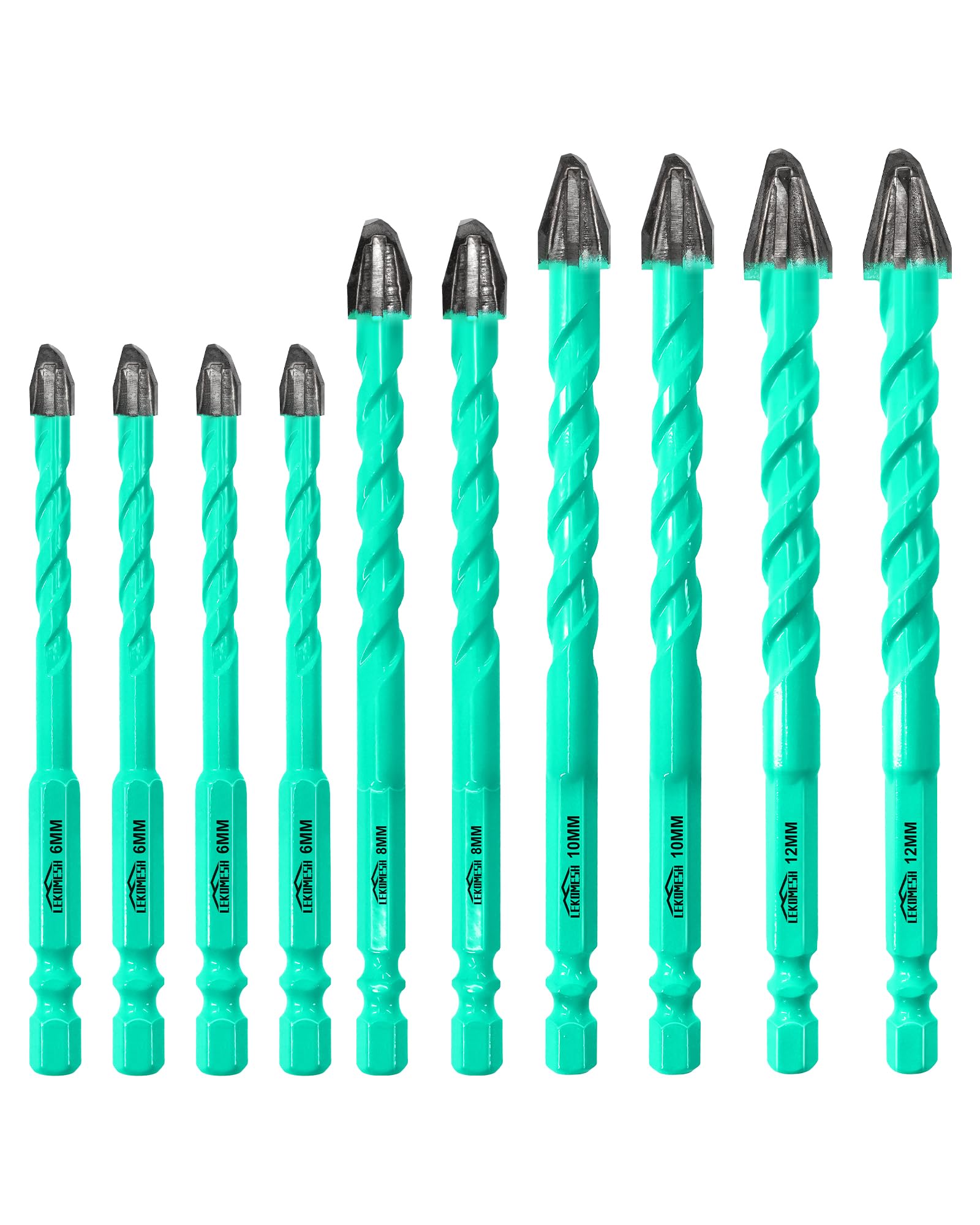 Juego de Brocas de Carburo para Mampostería - 10 Piezas (6MM*4, 8MM*2, 10MM*2, 12MM*2) Brocas Porcelanico Set para Madera, Plástico, Ladrillo, Cerámica, Hormigón y Mármol