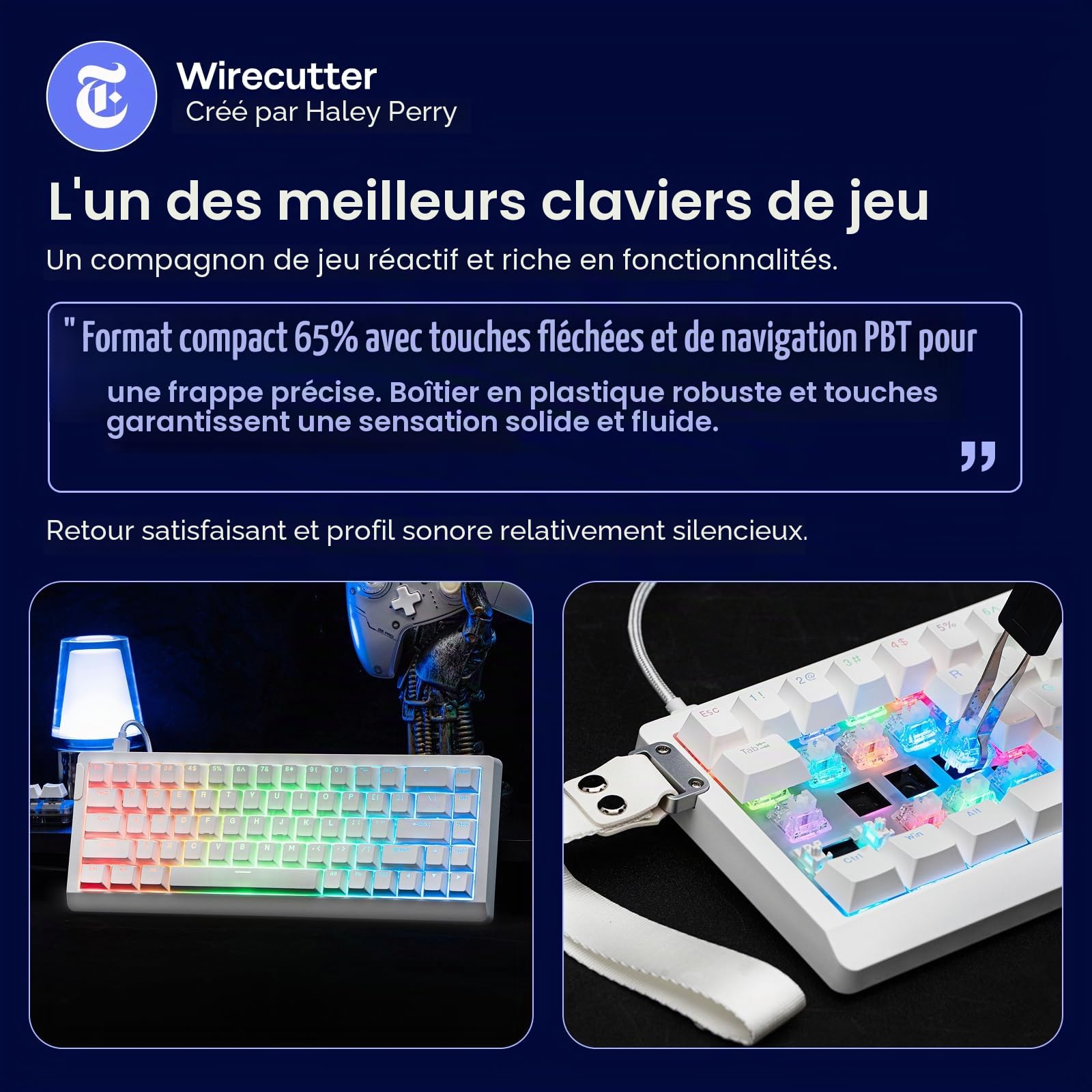 EPOMAKER HE68 Lite Clavier Gaming à Effet Hall, 8K Sondage&Balayage 128K, Actionnement Réglable 0.01mm, Latence 0.125ms, 5 Couches Insonorisantes, Touche Snap, SOCD, A-RVB, Filaire(Blanc)