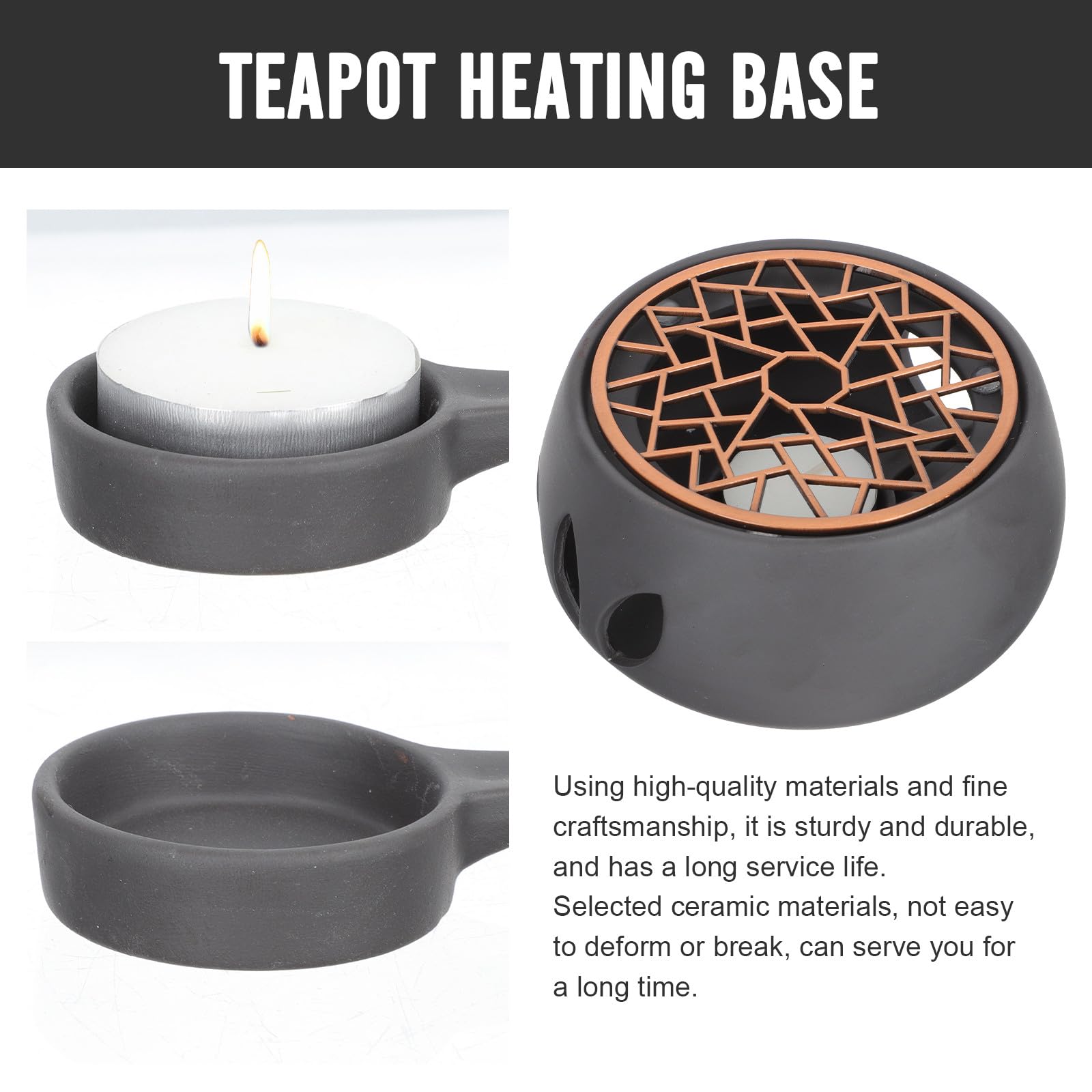 iplusmile Calentador de Tetera Japonés Compacto Base Cerámica Resistente para Calentar Té Hogar Herramienta Funcional para Uso Diario sin Vela Conjunto Negro y Almohadilla Púrpura