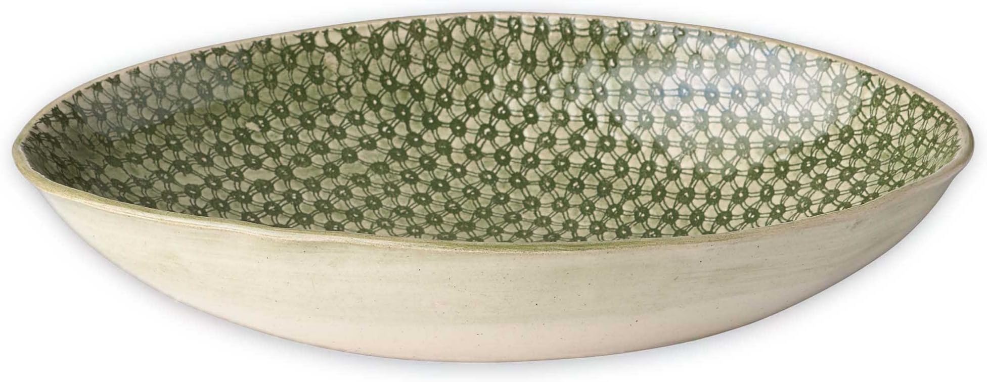 Wonki Ware Large Organic Bowl in Green Starburst | Chip-Resistant Stoneware