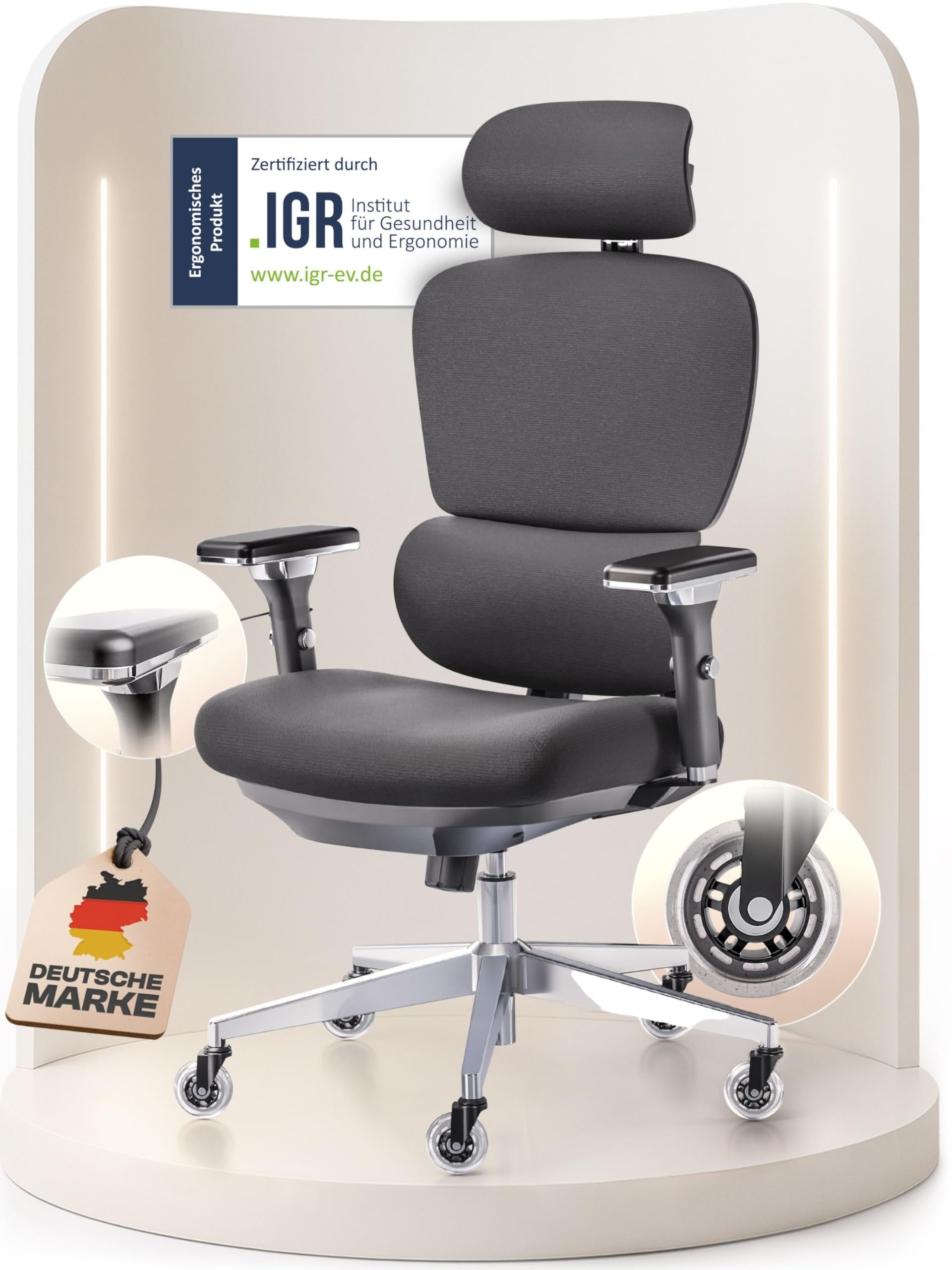 Merlin Bürostuhl Ergonomisch [VERGLEICHSIEGER] Drehstuhl 150kg | Schreibtischstuhl Ergonomisch | Komfortabler Gaming Stuhl | Bürostuhl Testsieger für höchsten Komfort und Ergonomie