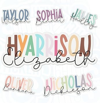 Custom Name Stickers Decal Personalized First and Last Name Sticker Colorful Name Gift Tag Label School Waterproof Die-Cut Vinyl Stickers for Water Bottle Laptop Kindle Car Aesthetic Decals Decor