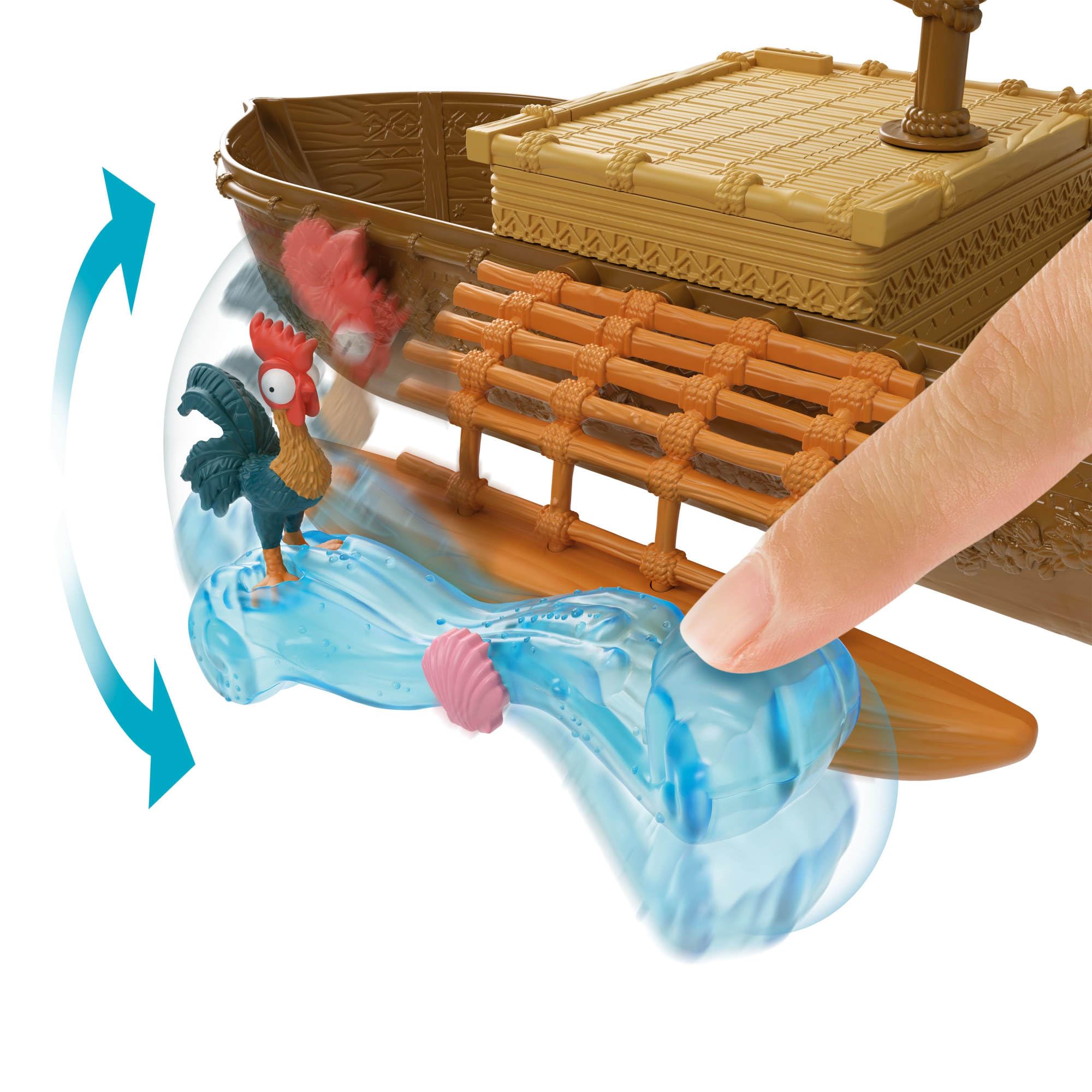 Mattel Disney Moana Ocean Voyager Canoa Floating Boat Playset | 5 aree di gioco, 9 accessori, Heihei Animal Figure & Seesaw, ispirato al film Disney