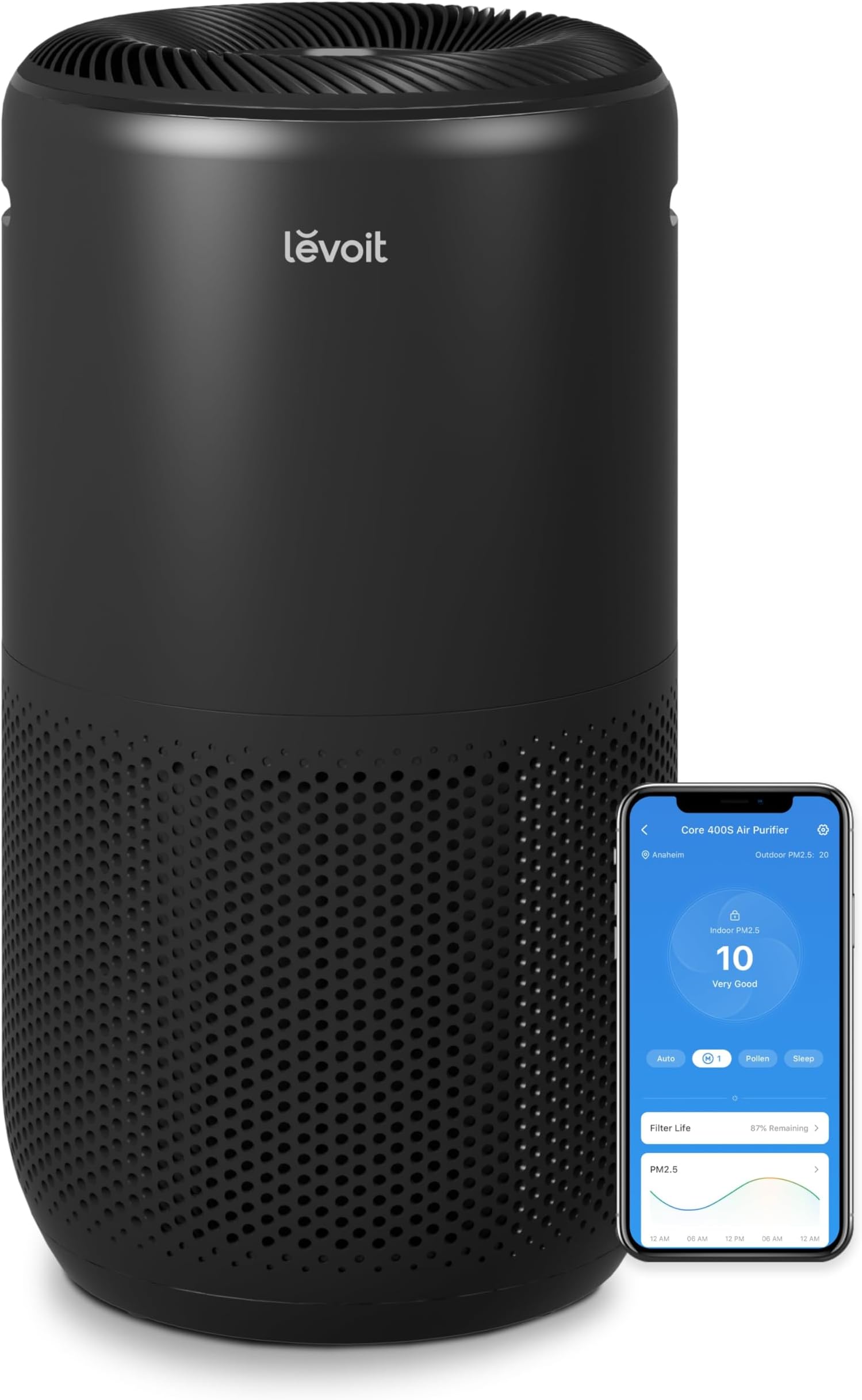 LEVOIT Air Purifiers for Home Large Room Up to 1980 Ft² in 1 Hr With Air Quality Monitor, Smart WiFi and Auto Mode, 3-in-1 Filter Captures Pet Allergies, Smoke, Dust, Pollen, Core 400S, Black