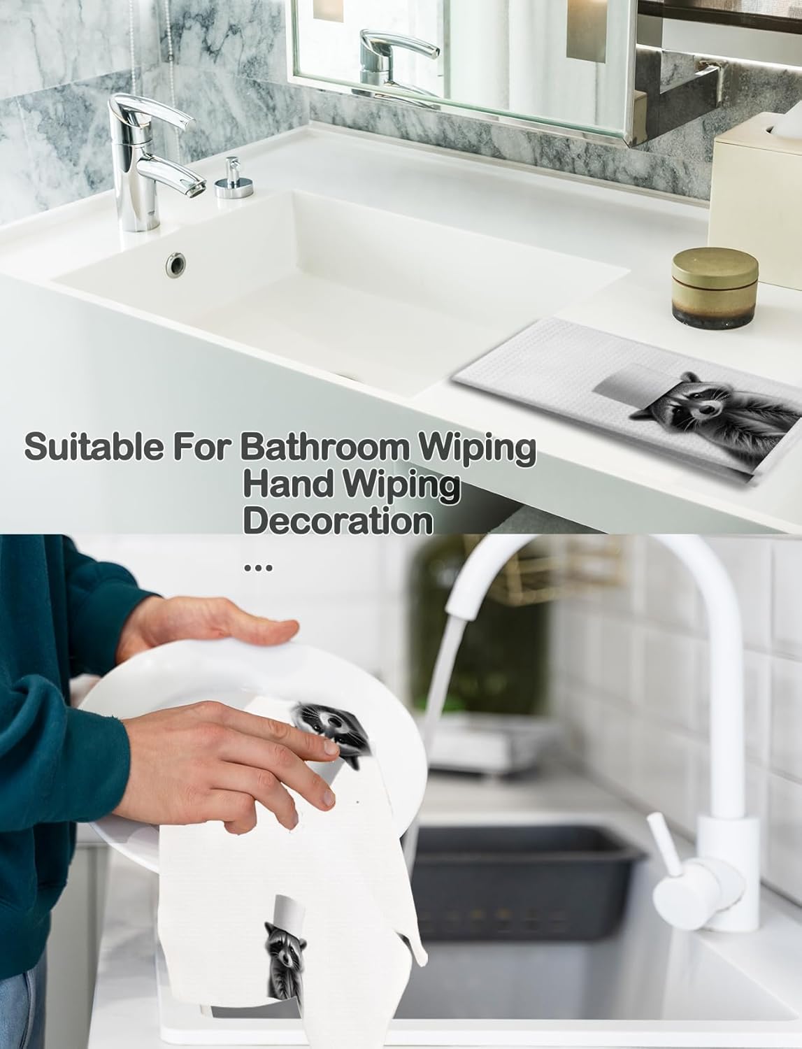 Funny Raccoon Bathroom Hand Towels, Raccoon Bathroom Decor, Trendy Trash Panda Decorative Hand Towels for Spa Kids Bath Room, 16x24 Inch Set of 2 - Image 6