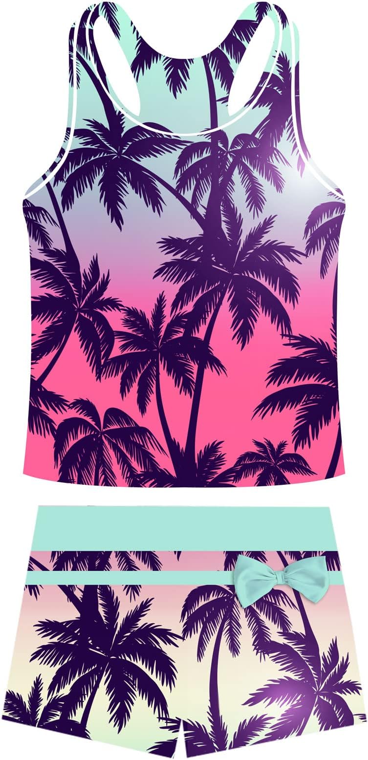 UNIFACOGirls Swimsuits Two Piece Tankini Bathing Suits Boyshort Summer Beach Rash Guard Swimwear for 4-13T
