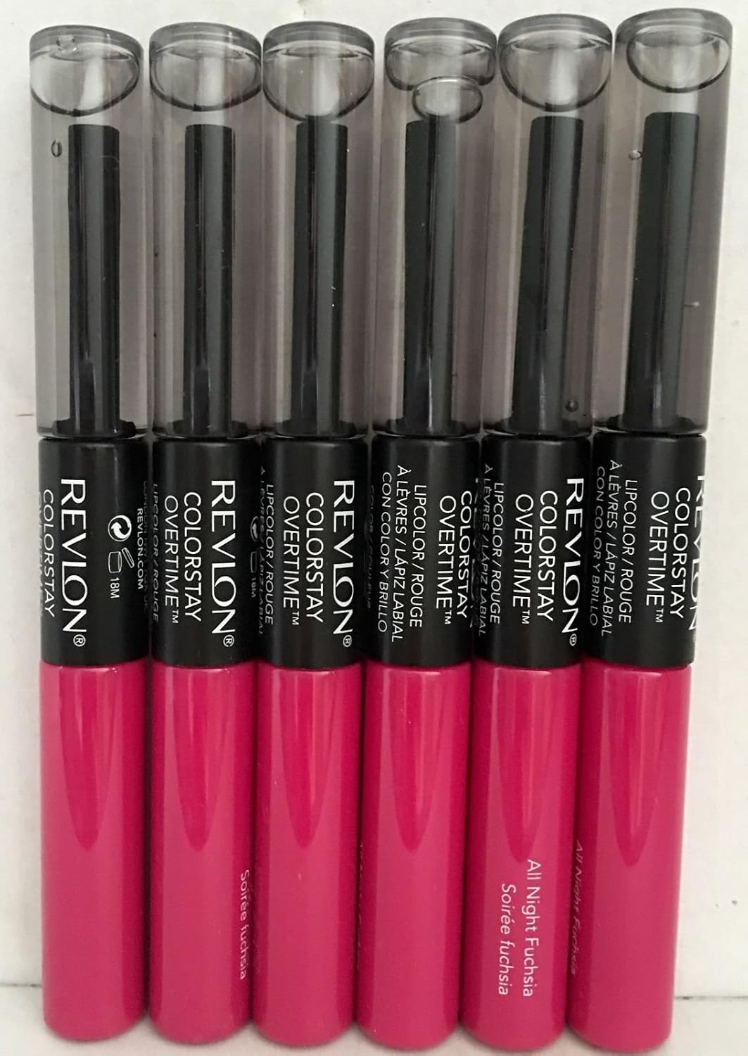 Revlon ColorStay Overtime Lip Color, All Night Fuchsia, Pack of 6