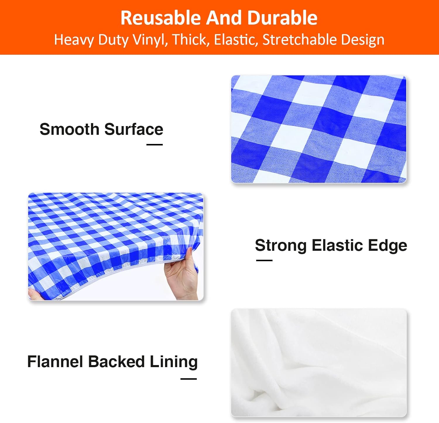 KENOBEE 7ft Picnic Table and Bench Cover, Camping Essentials RV Gear, 84 in Waterproof Windproof Outdoor Elastic All Around Tablecloth, Fitted Rectangle Tables and Seats, Blue-White Checkered