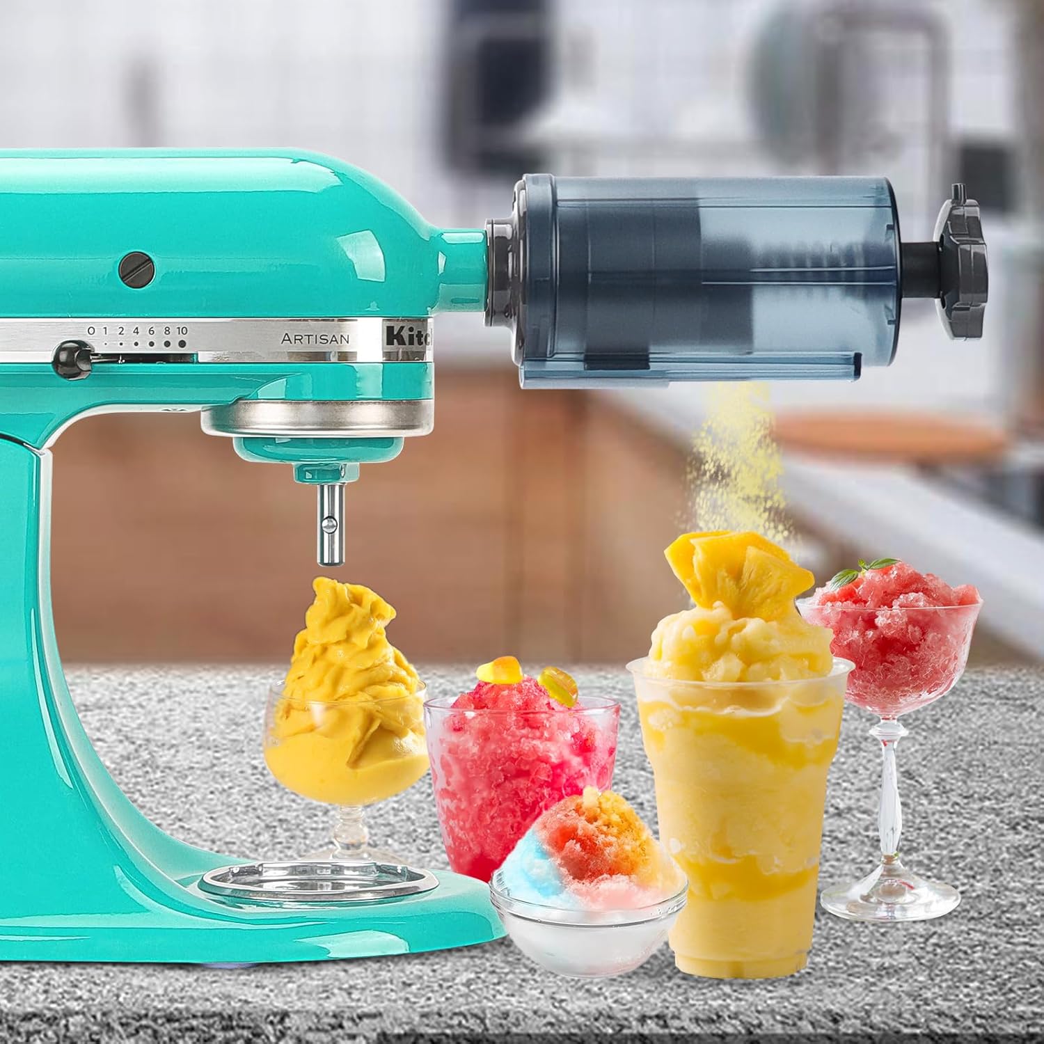 Shave Ice Attachment for KitchenAid Stand Mixer,with 8 Molds Shave Ice Attachment for KitchenAid Stand Mixers, Ice Shaver Attachment, Snow Cone Attachment,Ice Shaver Maker