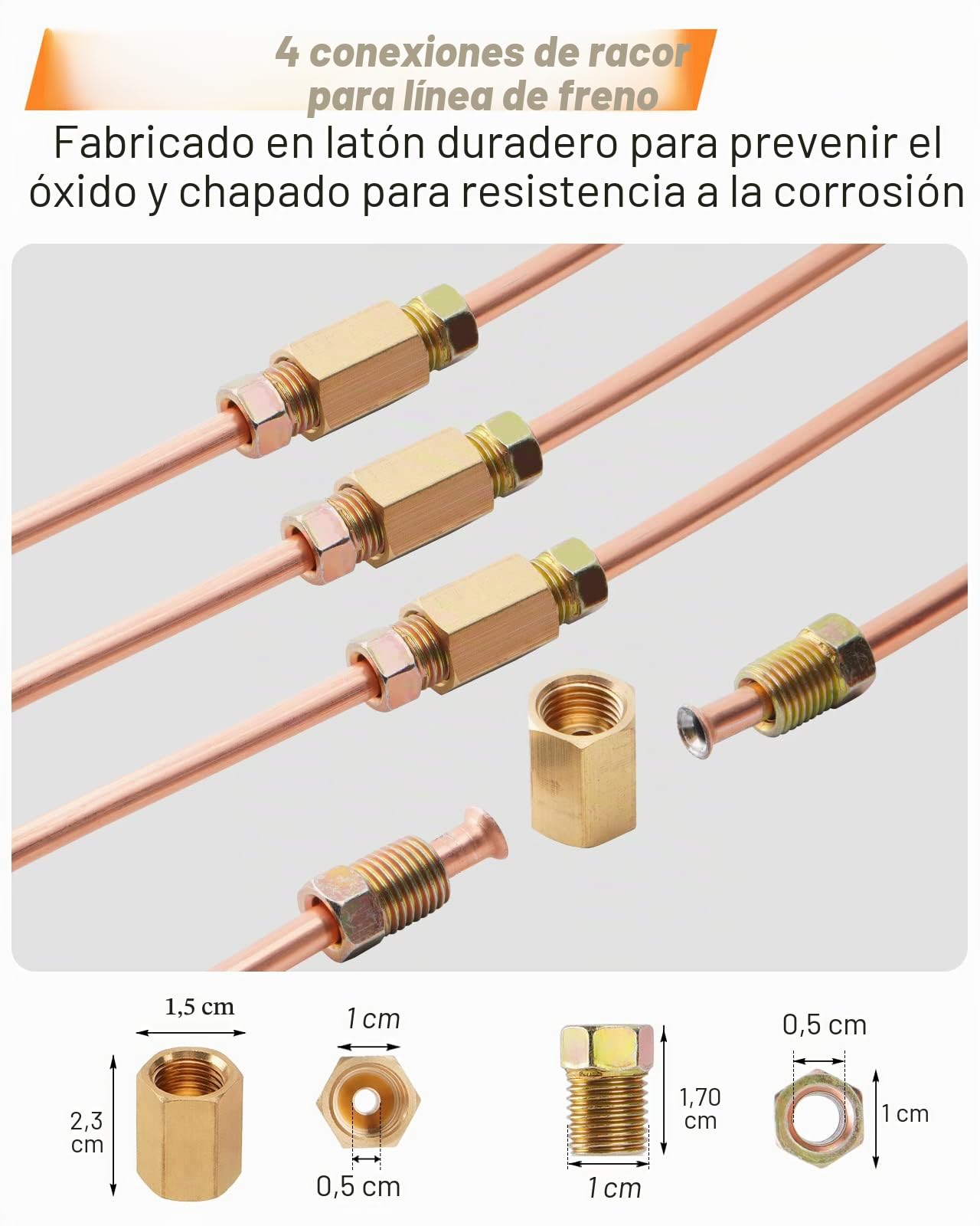 Herramienta Abocardar Tubos Freno, 7m Ø 4,75mm Tubo de Freno Cobre-Níquel Kit (16 Conexiones de Tornillo + 4 Conectores)