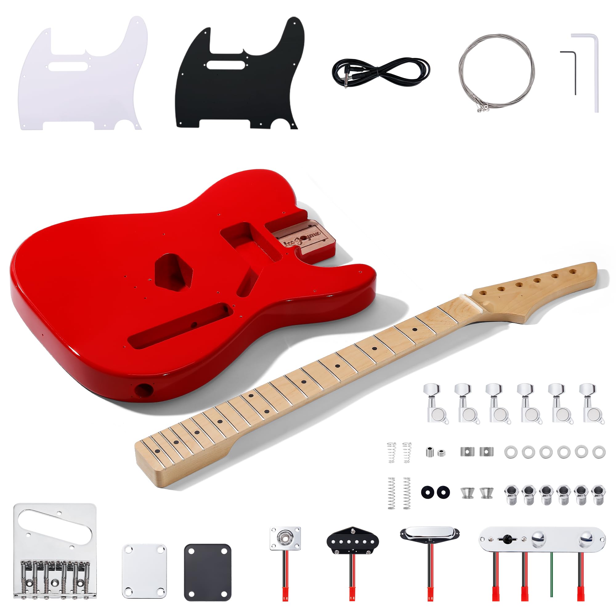 Leo Jaymz DIY TL Style Electric Guitar Kits,Spray-painted Mahogany Body,Maple Neck, including all Components (TL Carnival Red New)