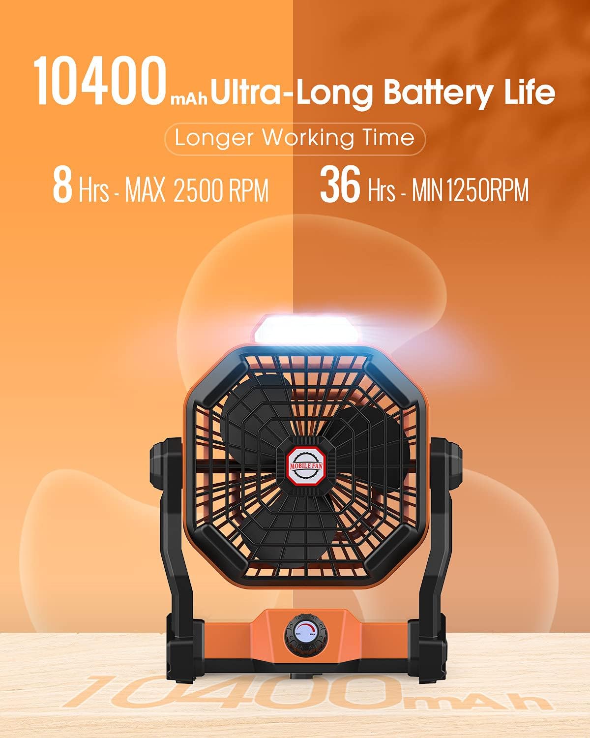 Portable Fan Rechargeable, 8-inch 10400mAh Battery Operated Powered Fan, Outdoor Camping Fan with Light & Hook, Personal USB Desk Fan, for Bedroom, Table, Home, Office, Tent, Travel (Blue) : Home & Kitchen