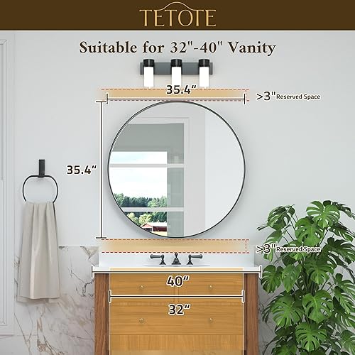 Miniatura 2 de TETOTE Espejo redondo negro de 36 pulgadas con marco de metal mate para baño, espejo moderno decorativo de casa de campo para tocador de entrada