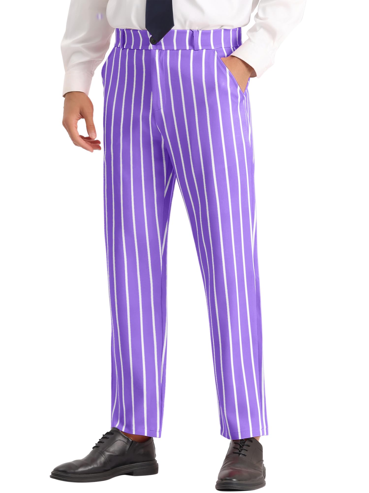 Lars Amadeus Striped Slacks for Men's Flat Front Stripes Printed Business  Formal Trouser : Amazon.co.uk: Fashion