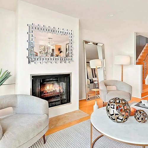 Miniatura 9 de Espejo grande para sala de estar, 36 x 24 pulgadas, moderno espejo decorativo con borde biselado, espejo rectangular sin marco para baño, comedor,