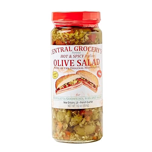 Central Grocery Ensalada de aceitunas picante y picante de 16 onzas (1 frasco)