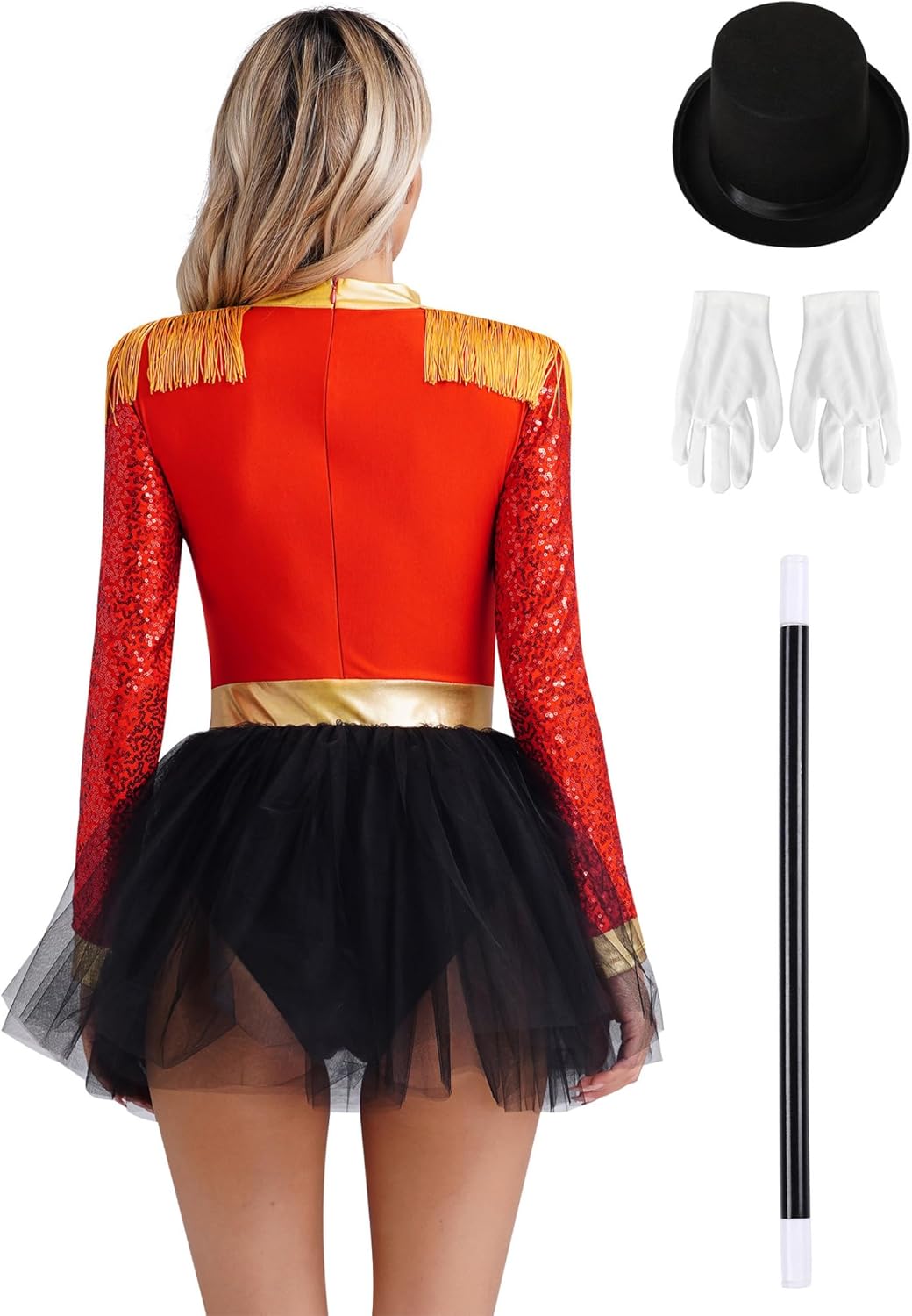 Womens Ringmaster Halloween Showman Costume Ladies Sequins Majorette Marching Band Tutu Dance Dress