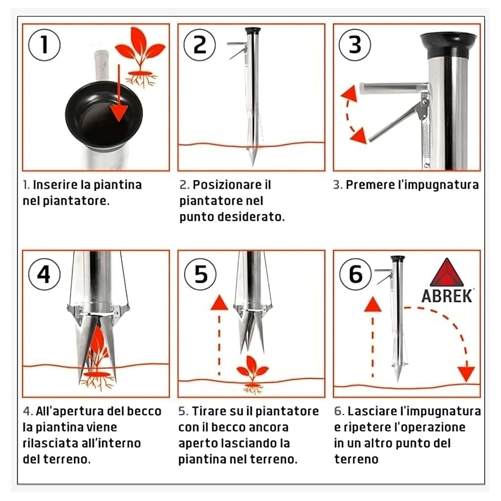 ABREK PIANTATORE Veloce 3 BOCCHE con DISTANZIATORE TRAPIANTATORE PIANTINE BULBI Semi Piante Giardino ORTO