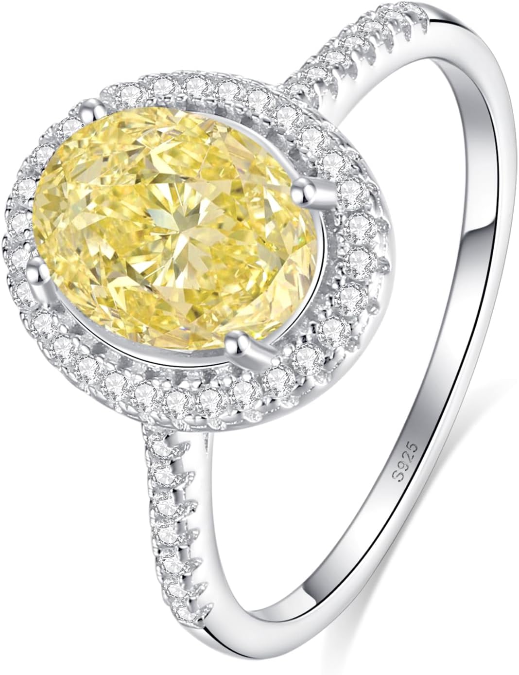 2.35CTTW Yellow Oval Moissanite Engagement Ring | 2CT Center Stone Halo Ring, 925 Sterling Silver 18K White Gold Plated | Moissanite Engagement Rings for Women, Perfect Valentine's Day Gift