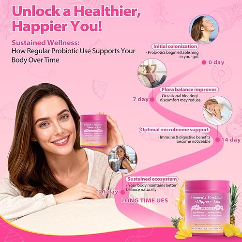 Miniatura 7 de Her Juicy Feminine Probiotics Gummies para mujeres apoya el equilibrio del pH, la salud digestiva e inmunológica con olmo resbaladizo sabor a piña