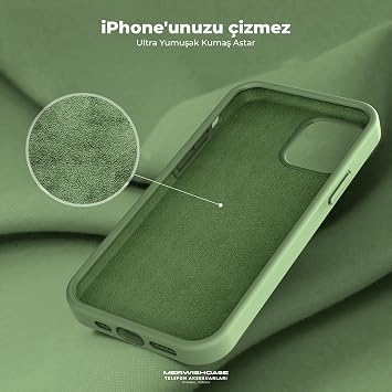 Merwish Apple iPhone 15 Uyumlu Özel İpeksi Dokunuş Hissi Veren İçi Yumuşak Kadife Lansman Silikon Kılıf Kapak (Haki)