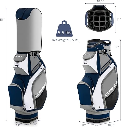 Vista 4 de Tangkula Bolsa de carrito de golf de 11 pulgadas con divisores superiores de 14 vías, bolsa de carrito de golf ligera y portátil con 7 bolsillos