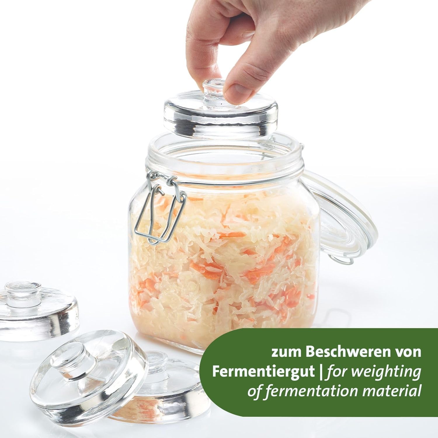 Westmark Fermentation Weights - Fermentation Set of 4 Fermentation Weights for Fermentation, Glass Weights in Two Sizes, Accessories for Fermentation - Glass, Diameter 7 cm, Pack of 4