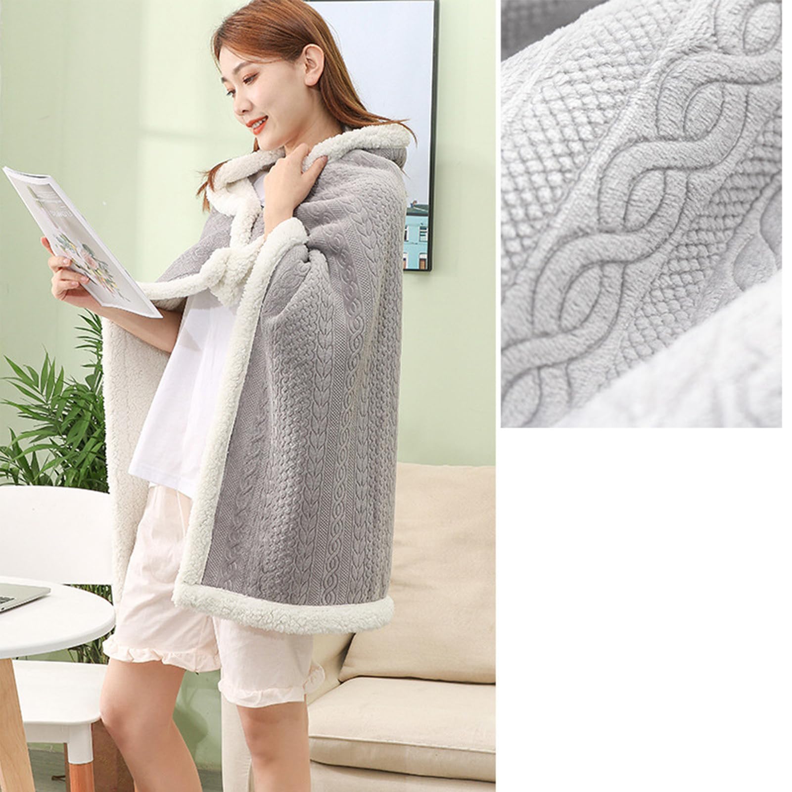 Generisch Poncho da donna, invernale, caldo, poncho da donna, in pile, portatile, coperta, comoda coperta con bottoni, per letto, divano, ufficio