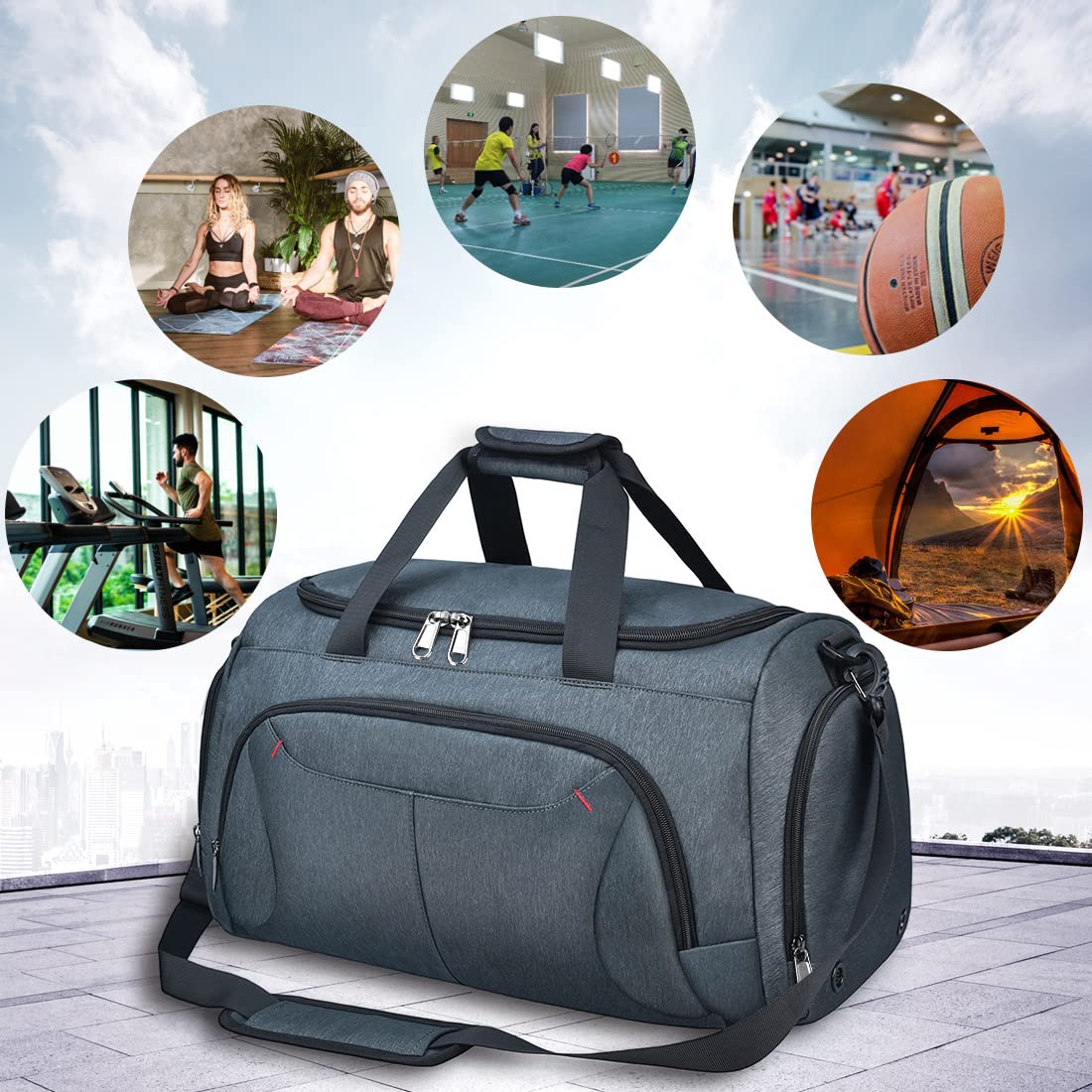 NUBILY Sac de Sport Homme Sac de Voyage avec Compartiment à Chaussures Grande Capacité Imperméables Weekender Sac Gym Fitness Sac Bandoulière pour Hommes Femmes Sac à Main 40L