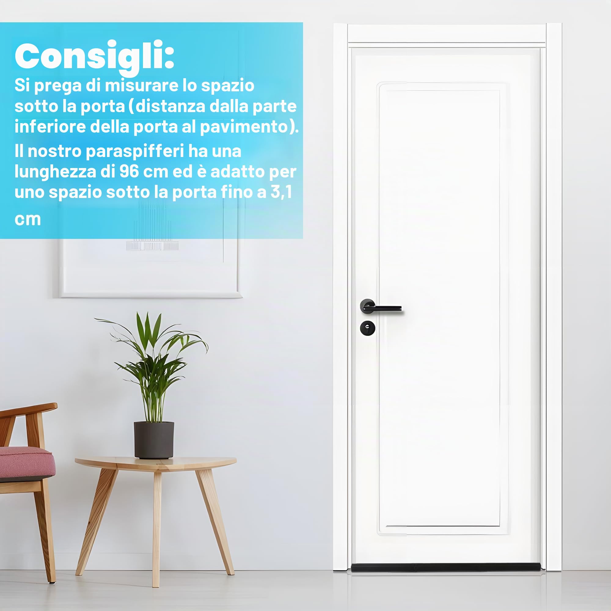 Gucass 3 Paraspifferi per Porte, 96 cm Paraspifferi Porta Blindata- Isolamento Acustico, Riduzione Freddo/Calore, Antivento, Luce, Polvere, Insetti, Guarnizione Porta Blindata, Nero