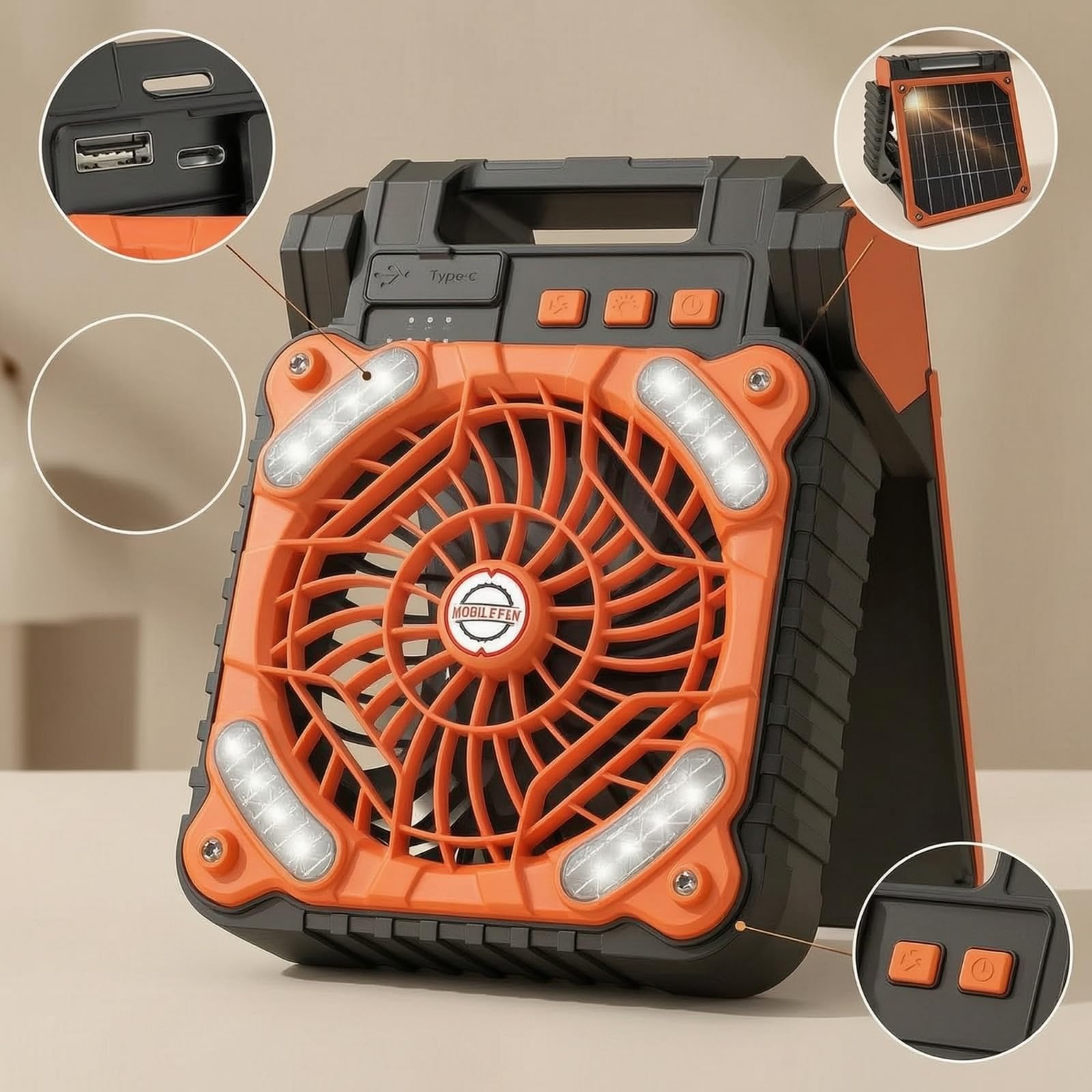 Ventilador Recargable con Luz Led Portátil Ventilador con Luz LED Colgante para Pescadores