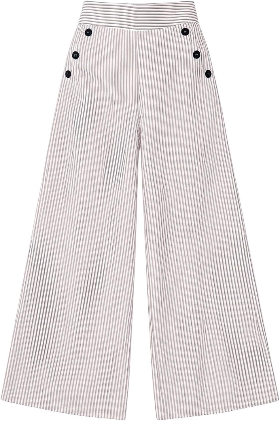 Lmdudan Womens Striped Wide Leg Pants High Waisted Double Button Draped Pants Office Casual Trendy Palazzo Trousers 2026